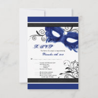 Blue Masquerade Mask Sweet 16 R.S.V.P. Card
