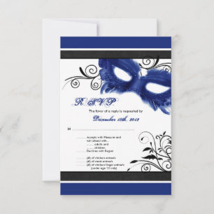Blue Masquerade Mask Sweet 16 R.S.V.P. Card