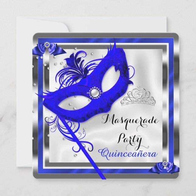 Blue Masquerade Quinceanera 15th Birthday Party Invitation (Front)