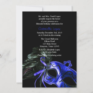 Blue Masquerade Quinceanera Ball Invitation