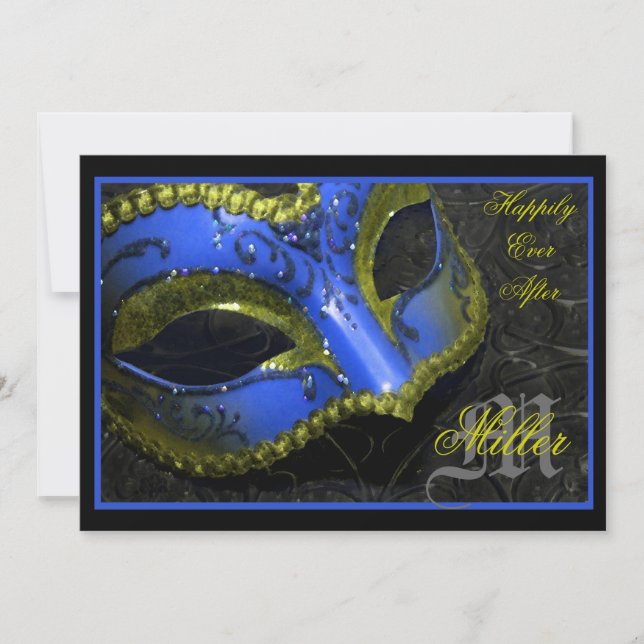 Blue Masquerade Renaissance Wedding Invitation (Front)