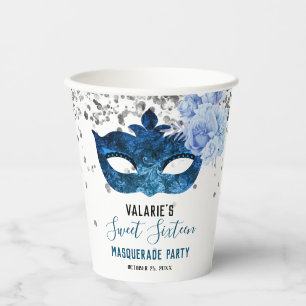 Blue Masquerade Sweet Sixteen Party Paper Cups