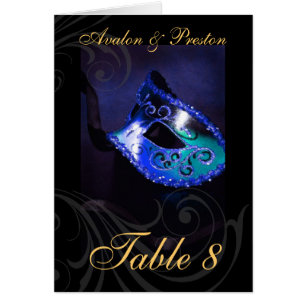 Blue Masqurade Swirl Table Number Card