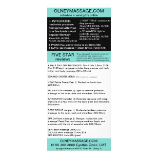 blue massage and spa brochure card