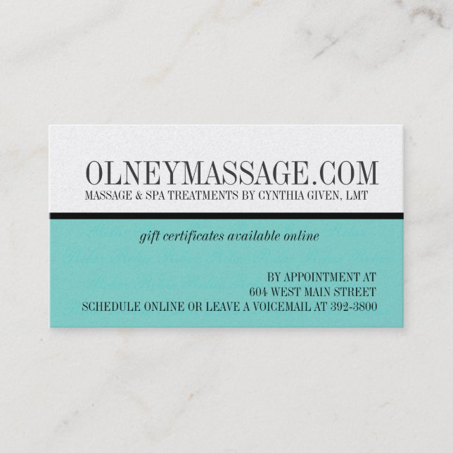 blue massage and spa contact card (Front)