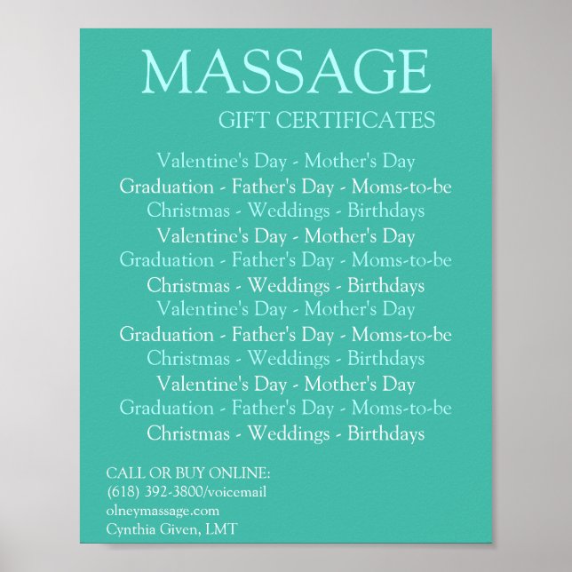 BLUE massage gift certificates Poster (Front)