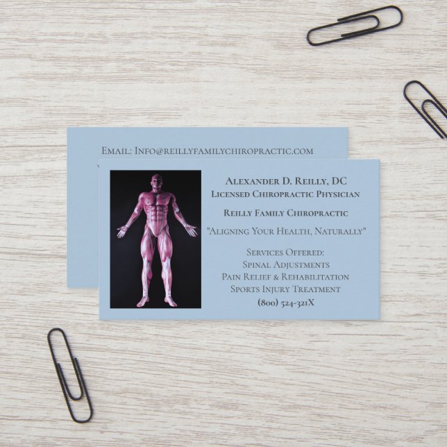 Blue Massage Therapy Chiropractic Doctor Business Card (Front/Back In Situ)