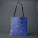 Blue Math Teacher Mathematics Equations Algebra Tote Bag<br><div class="desc">Great tote bag for math students and math teachers. The background is royal blue and the math equations and graphics are made in white so it looks like chalk. Illustrated and designed by Patricia Alvarez.</div>