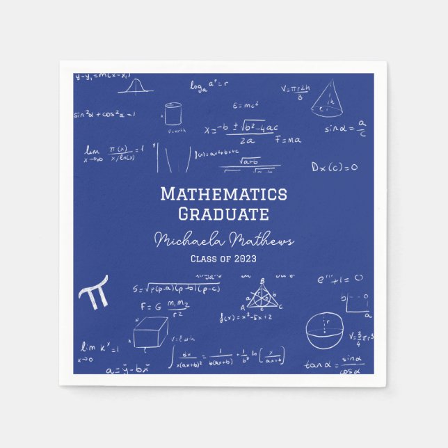 Blue Mathematics Graduate Class of Graduation Napkin (Front)
