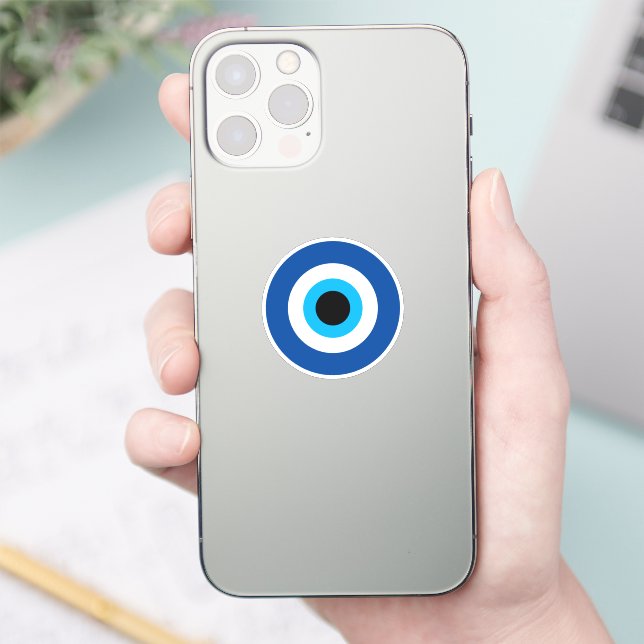 Blue Mati Evil Eye charm round vinyl sticker (Phone)