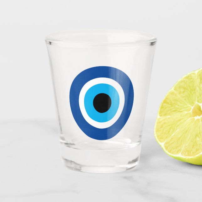 Blue Mati Evil Eye Greek Symbol Shot Glass (Front)