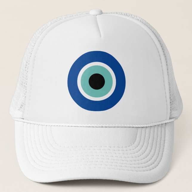 Blue Mati Evil Eye luck & protection logo Trucker Hat (Front)