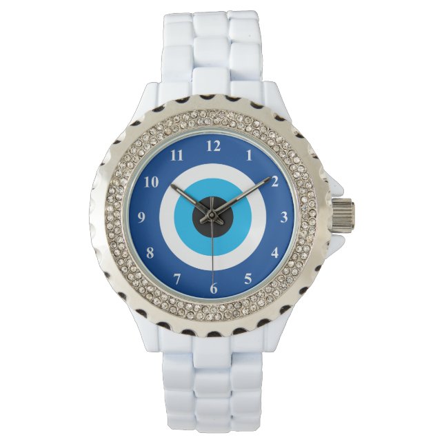 Blue Mati Evil Eye symbol enamel watch for women (Front)