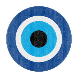 Blue Mati Evil Eye symbol glass cutting board
