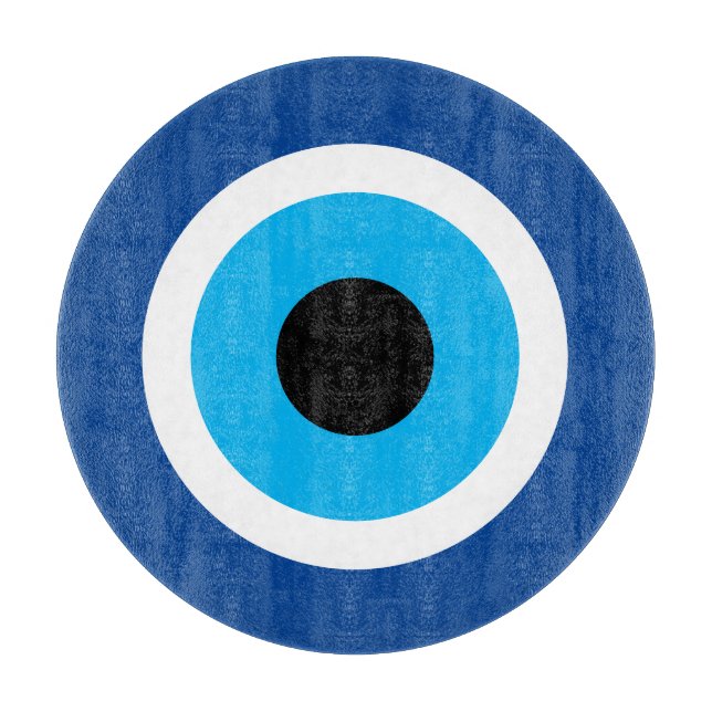 Blue Mati Evil Eye symbol glass cutting board (Front)