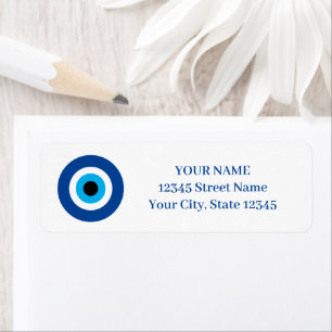 Blue Mati Evil Eye symbol return address stickers