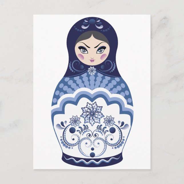 Blue Matryoshka Doll Postcard (Front)