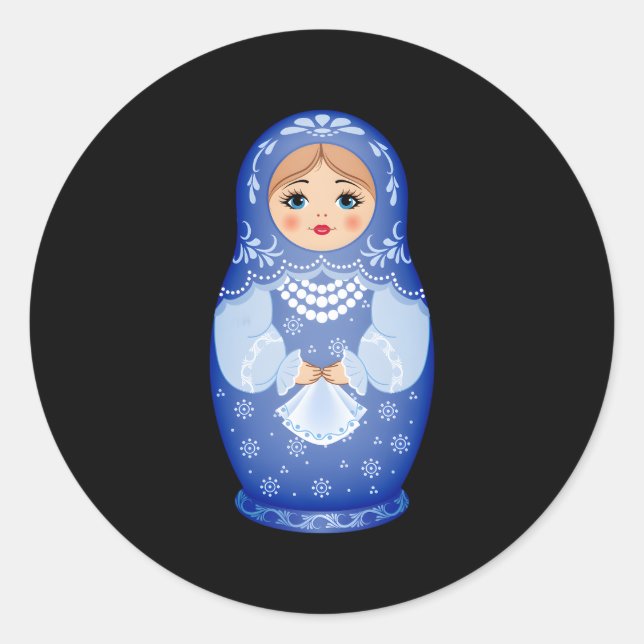 Blue Matryoshka Russian Nesting Doll Classic Round Sticker (Front)