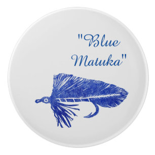 Blue Matuka streamer, fly fishing, fly tying art Ceramic Knob