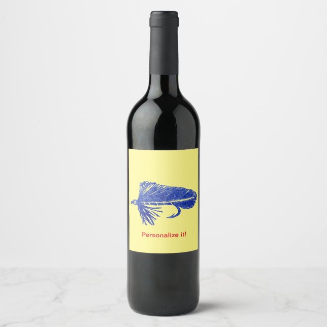 Blue Matuka streamer, fly tying, fly fishing art Wine Label (Front)