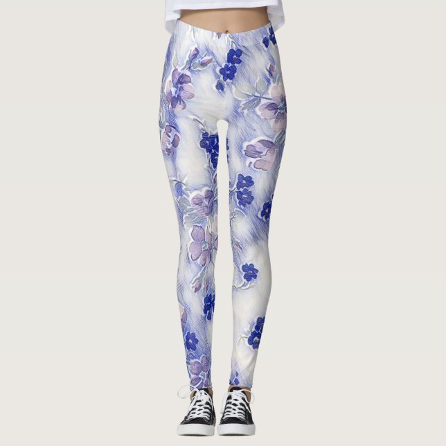 Blue Mauve and White Floral Leggings (Front)