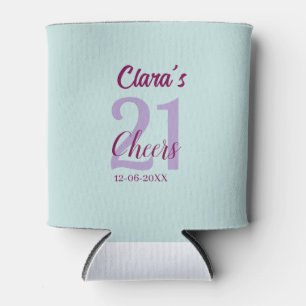 blue mauve cheers 21st birthday add name date can cooler