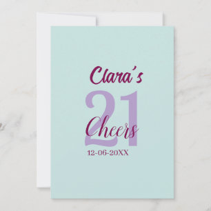 blue mauve cheers 21st birthday add name date invitation