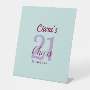 blue mauve cheers 21st birthday add name date pedestal sign