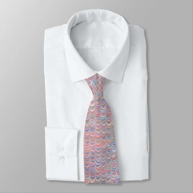 Blue Mauve Pink Vintage Style Scallop Tie (Tied)
