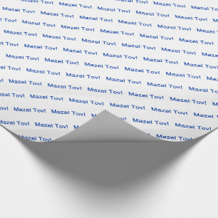 Blue Mazel Tov! (Congratulations) on White Wrapping Paper