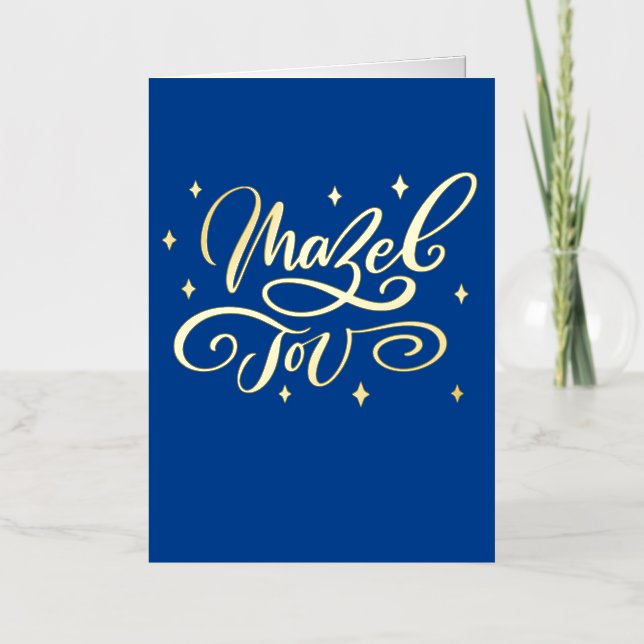 Blue Mazel Tov Scripted Congratulations Foil Holiday Card (Front)
