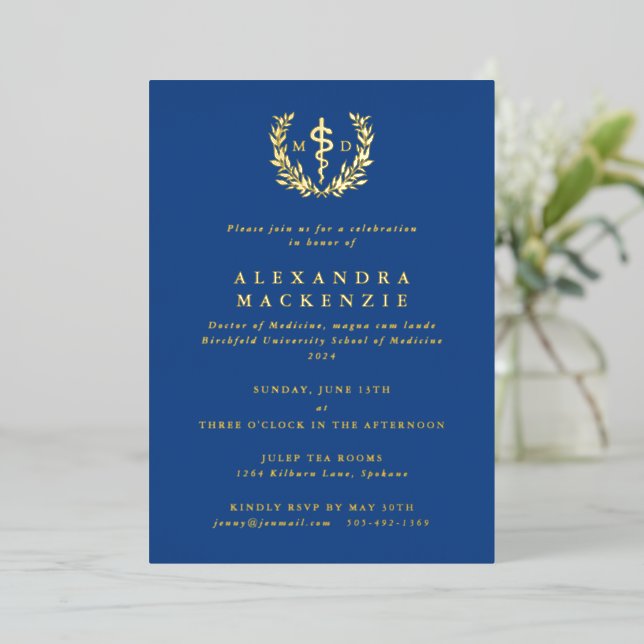 Blue MD Asclepius+Laurel Wreath Graduation Party (Standing Front)