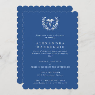 Blue MD Caduceus+Laurel Wreath Graduation Invitation