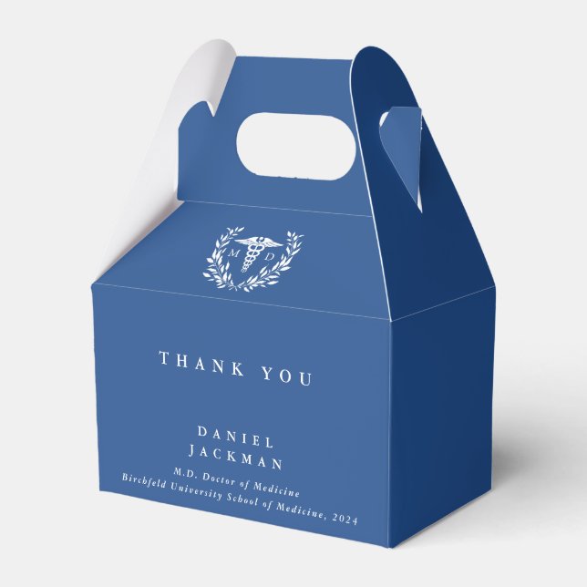 Blue MD Doctor + Caduceus Graduation Favour Box (Front Side)