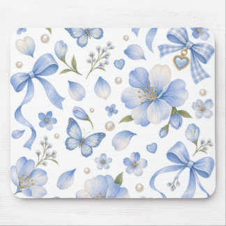 Blue Meadow Bows & Blooms Mouse Mat