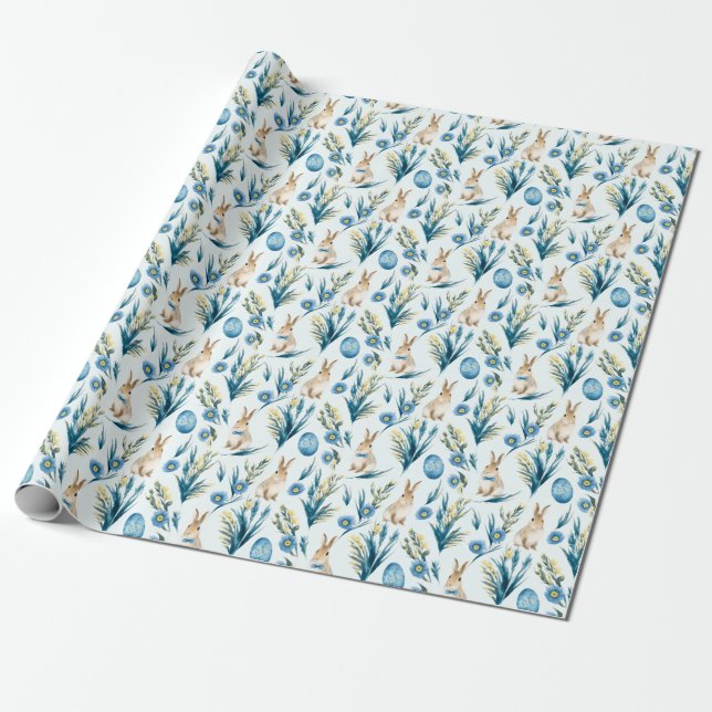 Blue Meadow Charm Gift Wrapping Paper (Unrolled)