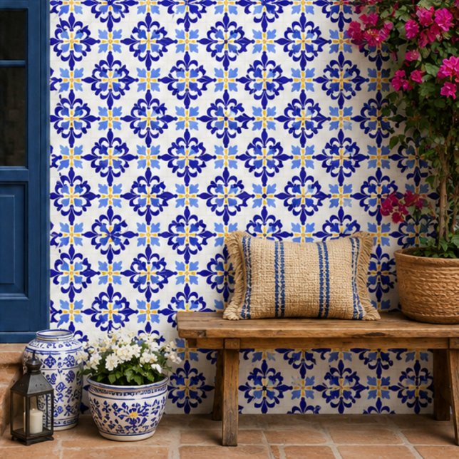 Blue Meadow Delicate Floral Mosaic Elegant  Tile (Creator Uploaded)