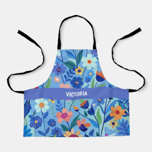 Blue Meadow Floral Pastel Custom Pattern Apron