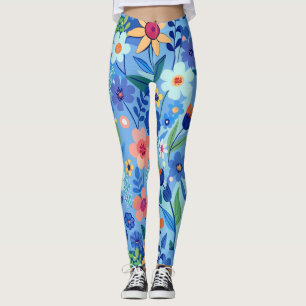 Blue Meadow Floral Pastel Custom Pattern Leggings