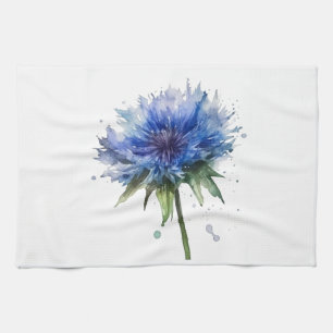 Blue Meadow Magic: Watercolor Cornflower Art Tea Towel