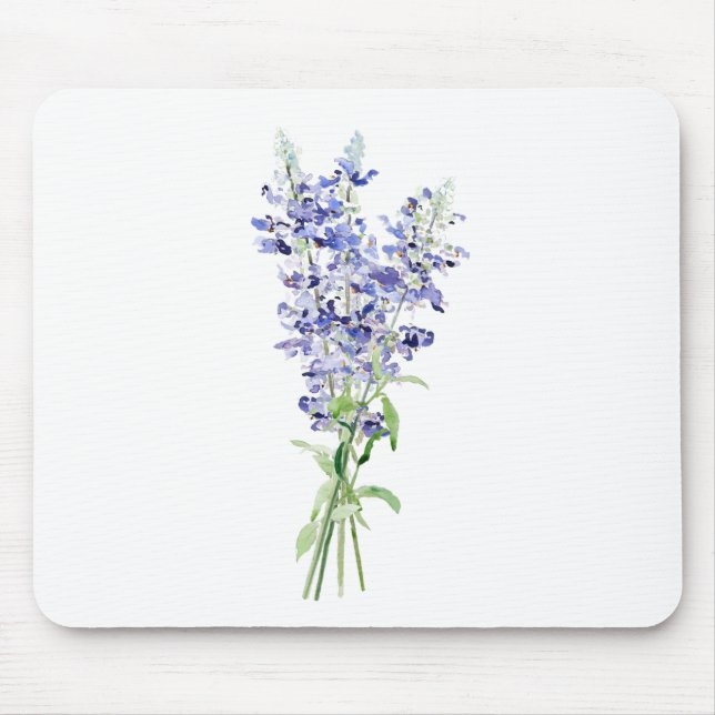 blue mealycup sage flowers bouquet watercolor mouse mat (Front)