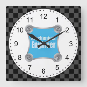 Blue Mechanical Engineer Square Wall Clock