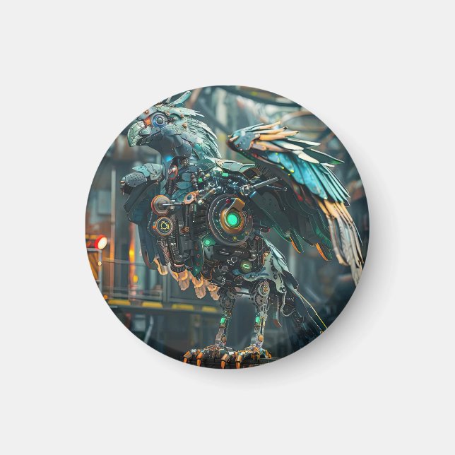 Blue mechanical phoenix bird magnet (Front)