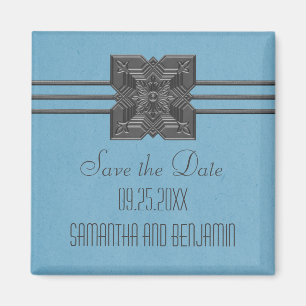 Blue Medallion Border Save the Date Magnet