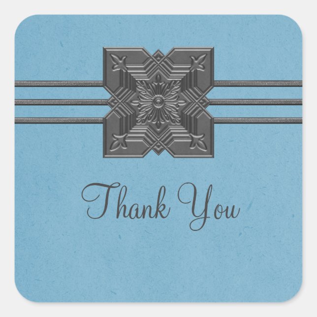 Blue Medallion Border Thank You Stickers (Front)
