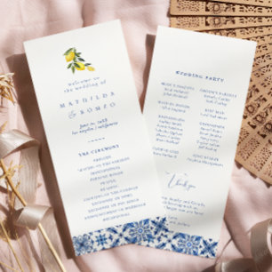 Blue medditeranean tile & citrus Wedding Programs Programme