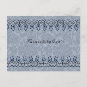 Blue Mediaeval Brocade rsvp Invitation Postcard