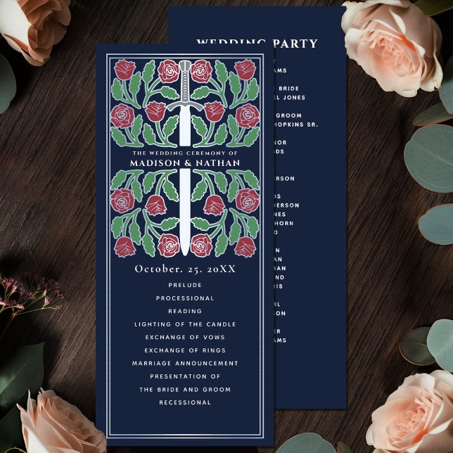 Blue Mediaeval Floral Silver Sword Royal Wedding Programme (Creator Uploaded)