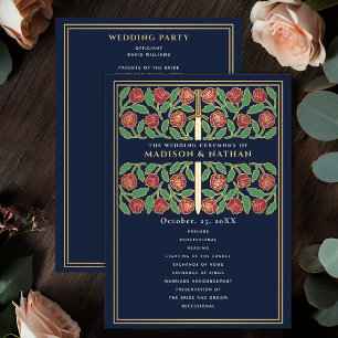 Blue Mediaeval Gold Floral Sword Royal Wedding Programme
