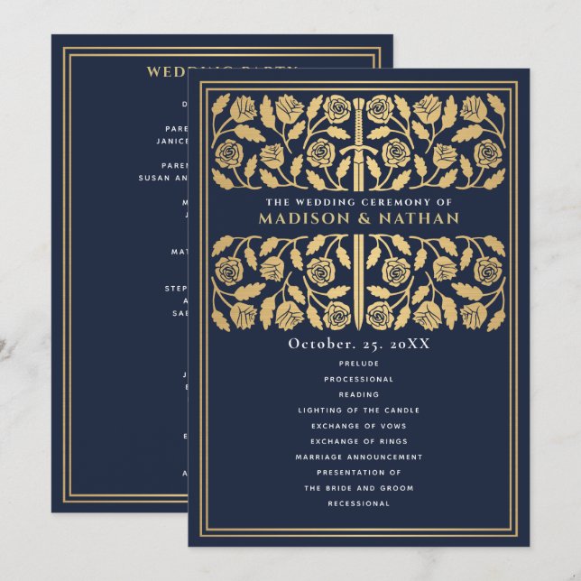 Blue Mediaeval Gold Sword Royal Wedding Programme (Front/Back)